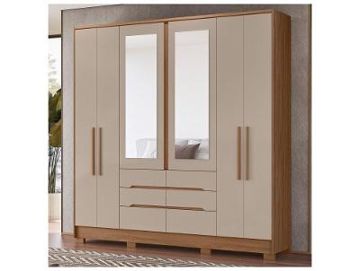 Guarda-roupa Casal com Espelho 6 Gavetas 6 Portas Moval Móveis Crystal San Francisco