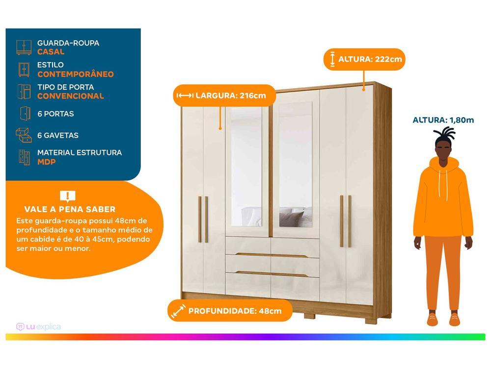 Guarda-roupa Casal com Espelho 6 Gavetas 6 Portas Moval Móveis Crystal San Francisco - 2