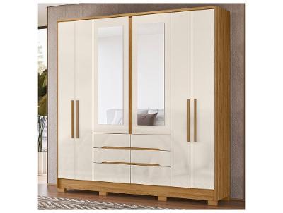 Guarda-roupa Casal com Espelho 6 Gavetas 6 Portas Moval Móveis Crystal San Francisco