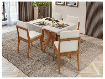 Mesa de Jantar 4 Cadeiras Retangular Madeira Maciça com vidro Nesher Donna