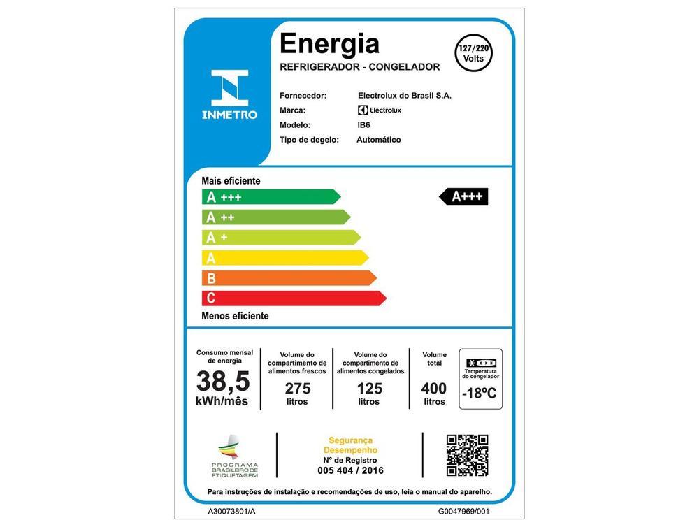 Geladeira/Refrigerador Electrolux Frost Free Inverse Branco 400L Efficient IB6 Bivolt - 7