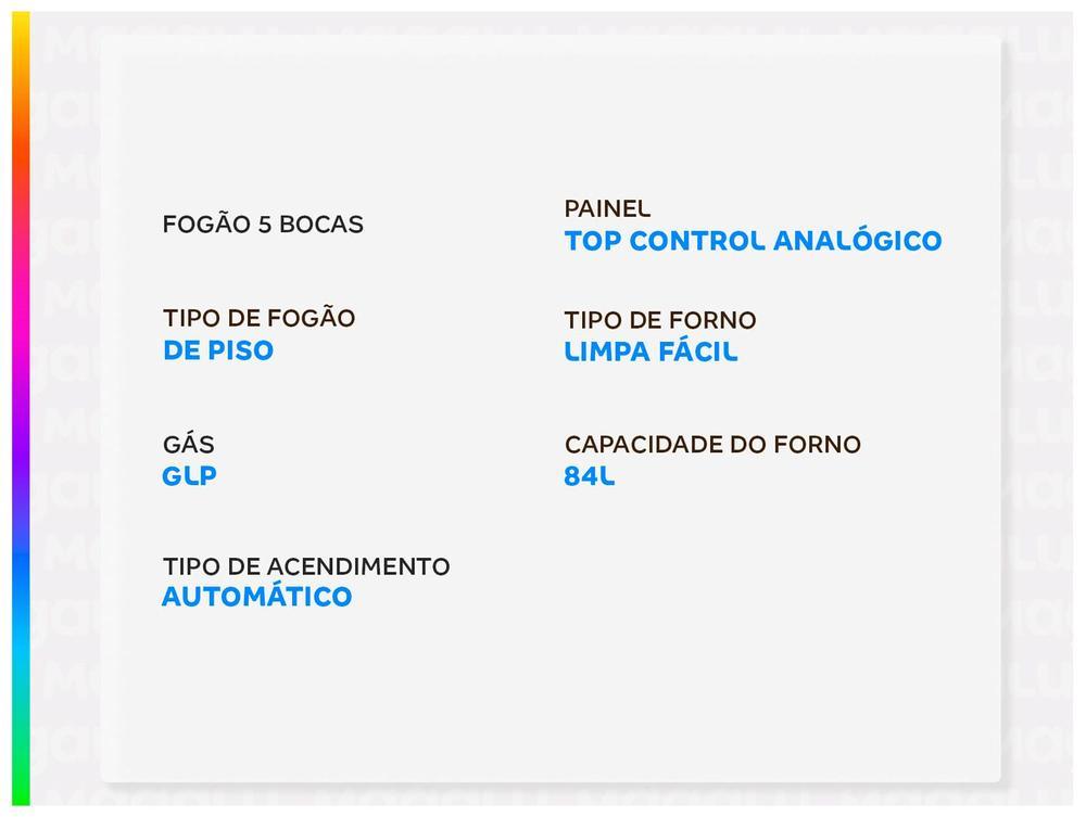 Fogão 5 Bocas Esmaltec Preto Mesa de Vidro Esmaltec Ideal Top Glass - 2