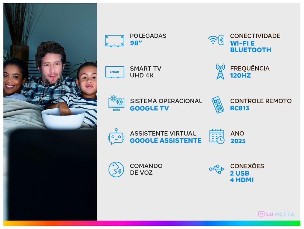 Smart TV 98" TCL UHD 4K MINILED 98C6K 120Hz Google TV AiPQ Pro Google Assistente 4 HDMI 2 USB - 2