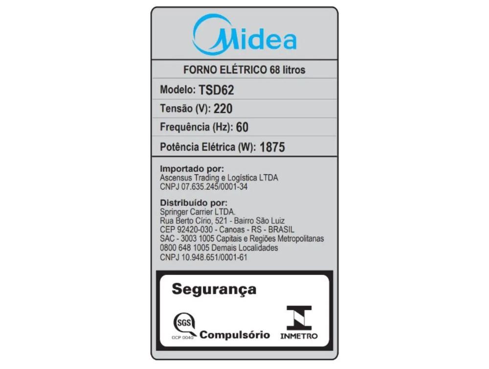 Forno Elétrico de Embutir Midea Multifuncional Grill 68L Preto Digital com Airfryer TSD62 - 8