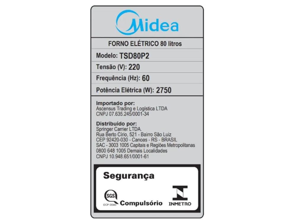 Forno Elétrico de Embutir Midea Multifuncional Grill 80L Preto Digital com Airfryer TSD80P2 - 9