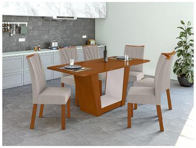 Mesa de Jantar 6 Cadeiras Retangular Frassino e Off White Móveis Lopas Apogeu
