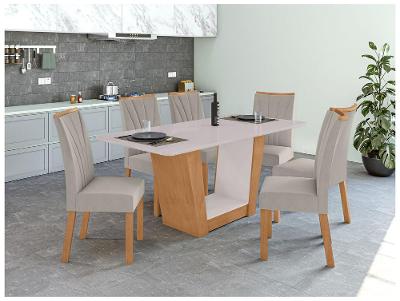 Mesa de Jantar 6 Cadeiras Retangular Frassino e Off White Móveis Lopas Apogeu