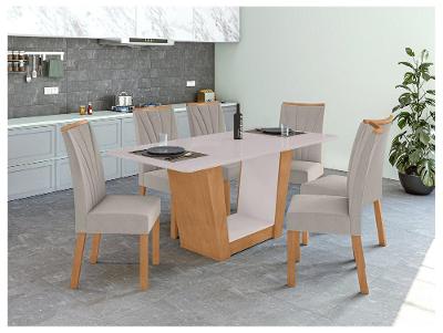 Mesa de Jantar 6 Cadeiras Retangular Frassino e Off White Móveis Lopas Apogeu