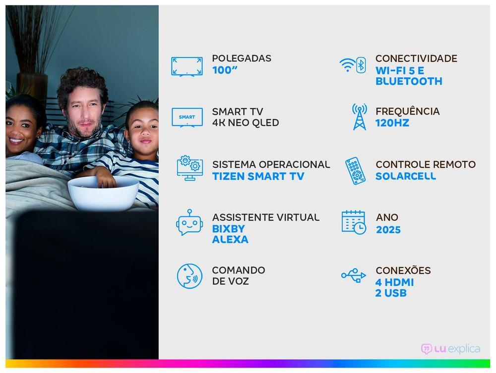 Smart TV 100" Samsung Ultra 4K Neo QLED Ultra QN80F QN100QN80FGXZD 120Hz Tizen NQ4 AI Gen2 Bixby Alexa 4 HDMI - 2