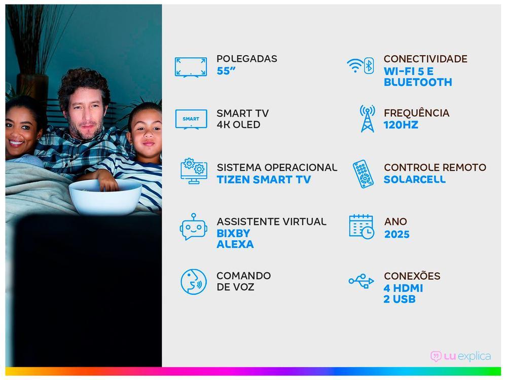 Smart TV 55" Samsung 4K OLED S85F QN55S85FAGXZD 120Hz Tizen NQ4 AI Gen2 Bixby Alexa 4 HDMI - 2