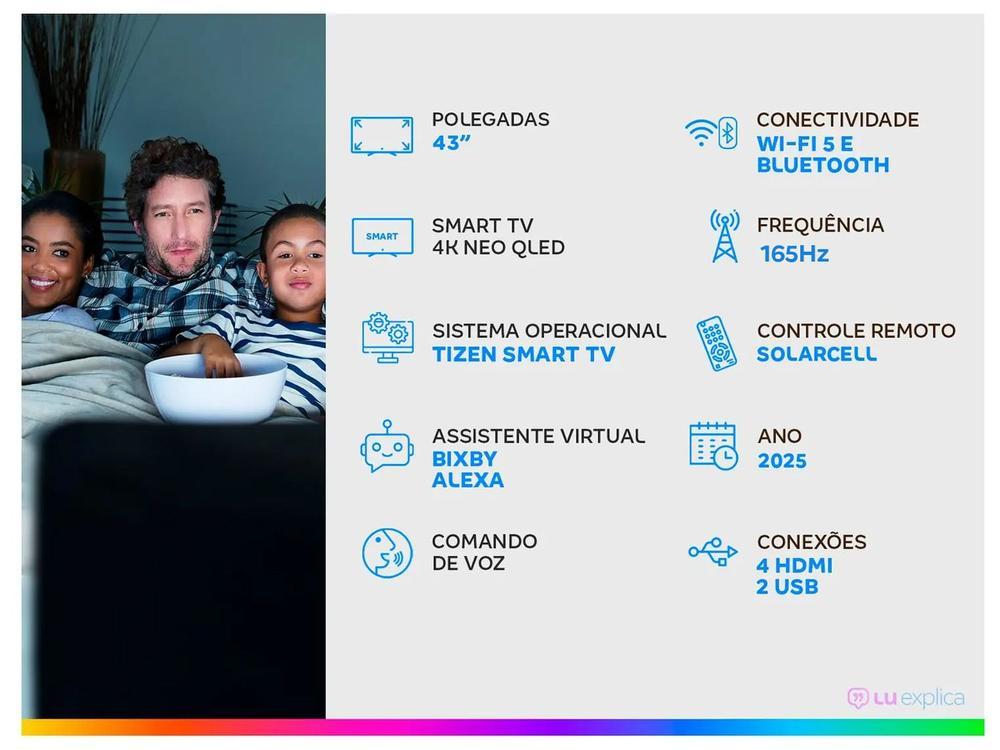 Smart TV 43" Samsung Ultra 4K Neo QLED Ultra QN90F QN43QN90FAGXZD 165Hz Tizen NQ4 AI Gen3 Bixby Alexa 4 HDMI - 2