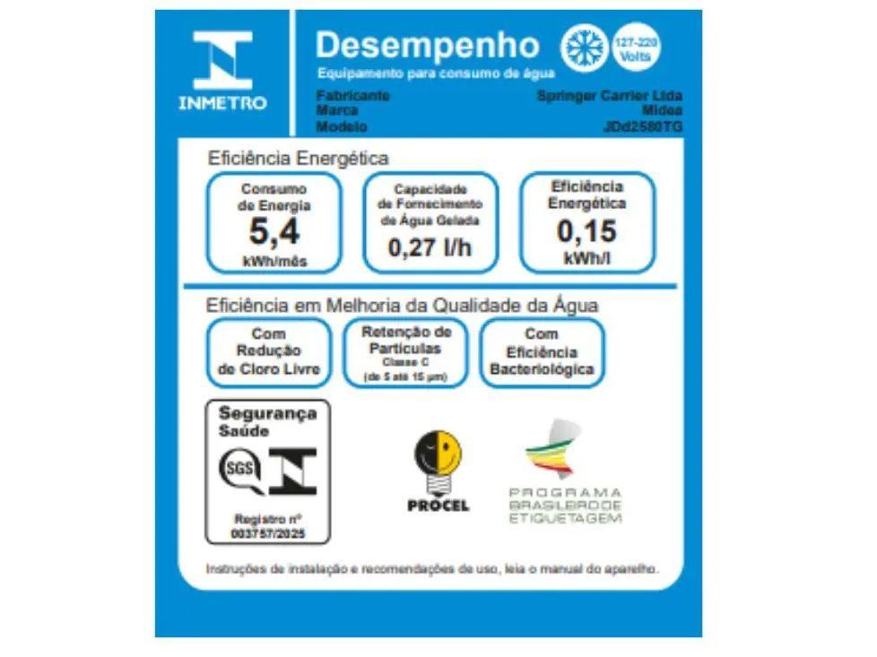 Purificador de Água Midea de Mesa e Parede Elétrico Cinza Slim Pure JDD2580TG Água Gelada e Natural - 6