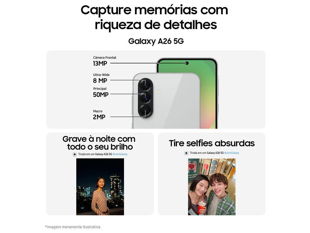 Smartphone Samsung Galaxy A26 256GB 5G 8GB RAM Verde 6.7" Câm. 50MP + 8MP + 2MP + Selfie 13MP - 3
