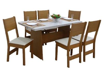 Mesa de Jantar com 6 Cadeiras Retangular Cinamomo/Off White Destak Móveis São Carlos
