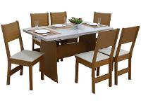 Mesa de Jantar com 6 Cadeiras Retangular Cinamomo/Off White Destak Móveis São Carlos - 1