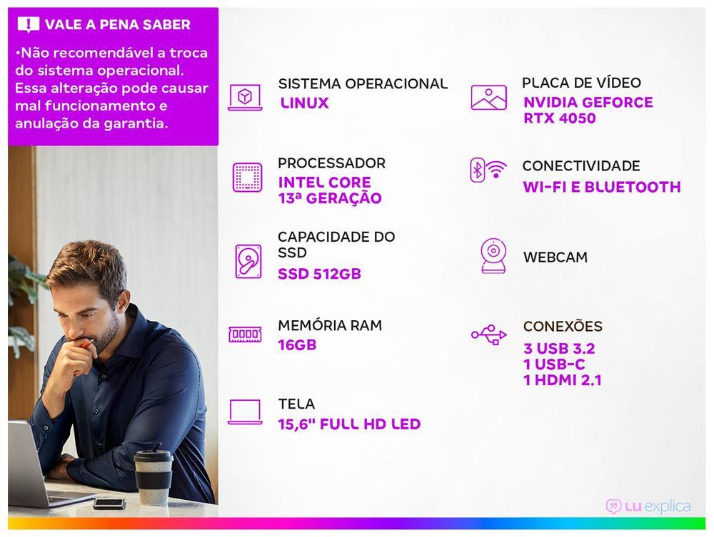 Notebook Gamer Acer Nitro V15 Intel Core i5 512GB SSD 16GB RAM 15.6” Full HD 165Hz IPS NVIDIA RTX 4050 6GB Linux ANV15-52-52XM - 2