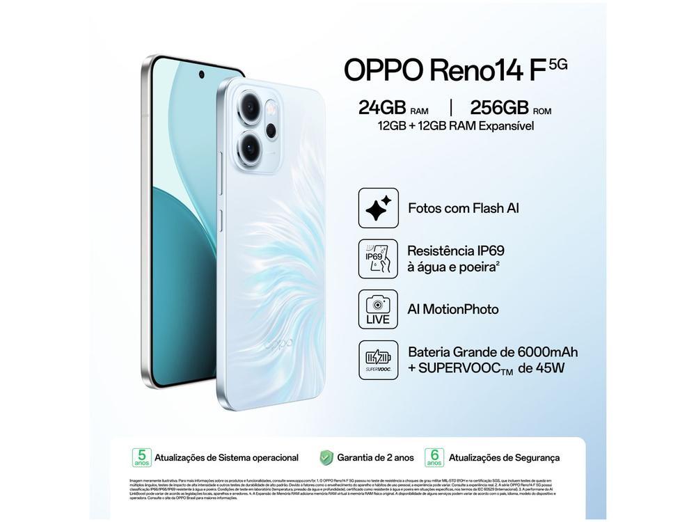 Smartphone OPPO Reno14 F 256GB 5G 12GB RAM Azul Cintilante 6,57" Câm. Tripla + Selfie 32MP - 2