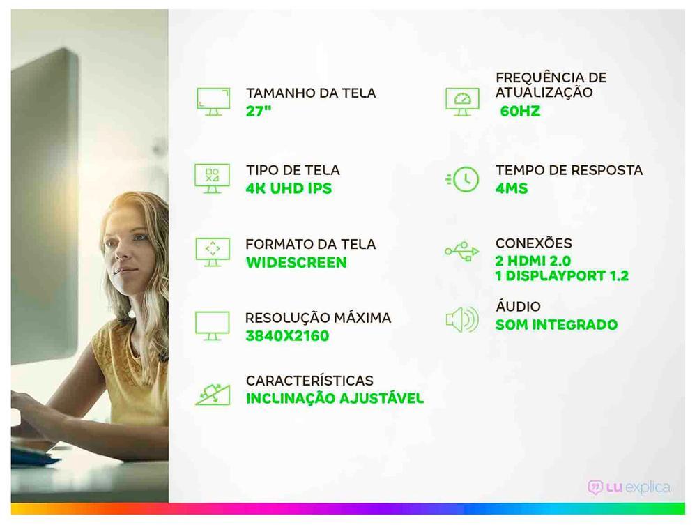 Monitor 60Hz 4K UHD Widescreen 4ms AOC Série B3 U27B3A/57 27" IPS LED 2 HDMI - 2