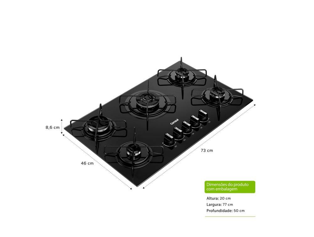 Cooktop 5 Bocas a Gás GLP Consul Preto CDS75AE - 2