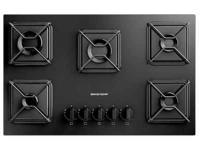 Cooktop 5 Bocas a Gás GLP Brastemp Mesa de Vidro Chama Simmer Preto Acendimento Automático BDD75BE