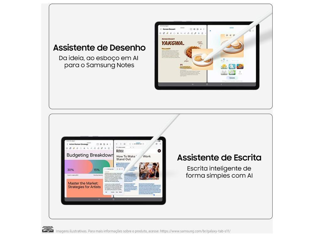 Tablet Samsung Galaxy TAB S11 com Caneta S Pen 12GB RAM 256GB 11" Android Dimensity 9400+ Wi-Fi - 4