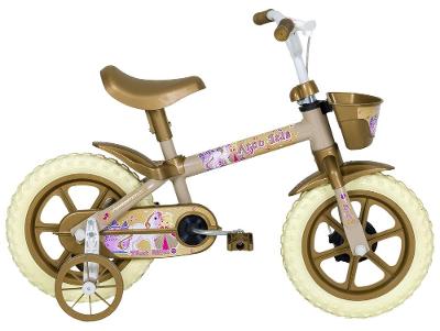 Bicicleta de Equilíbrio Infantil Track Bikes Arco Íris Bege e Dourado com Cestinha