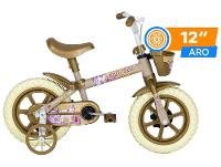 Bicicleta Infantil Aro 12" Track Bikes Arco Íris Bege e Dourado com Cestinha - 2