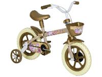 Bicicleta Infantil Aro 12" Track Bikes Arco Íris Bege e Dourado com Cestinha