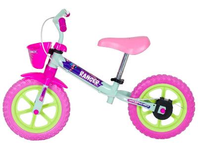 Bicicleta de Equilíbrio Infantil TK3 Track Ranger Verde Menta e Rosa com Cestinha