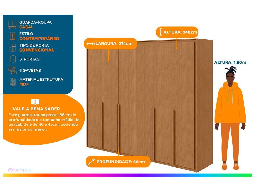 Guarda-roupa Casal com Espelho 6 Gavetas 6 Portas Móveis Lopas Imperatore - 2