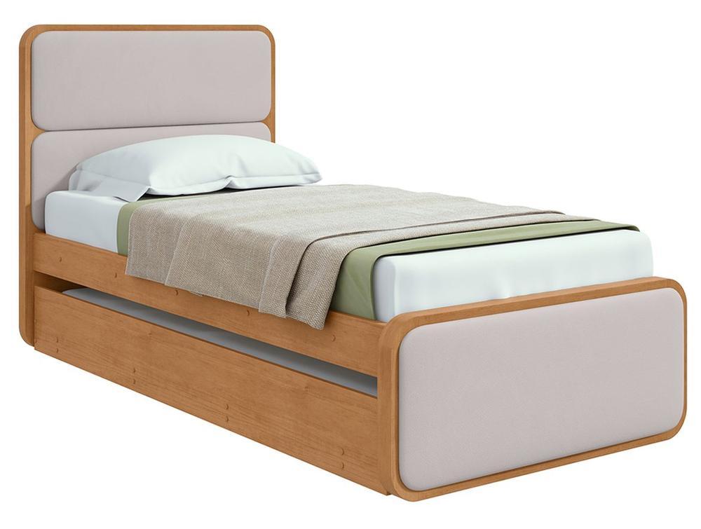Cama de Solteiro com Cama Auxiliar Móveis Lopas Loop Amêndoa Clean e Corano Bege - 1
