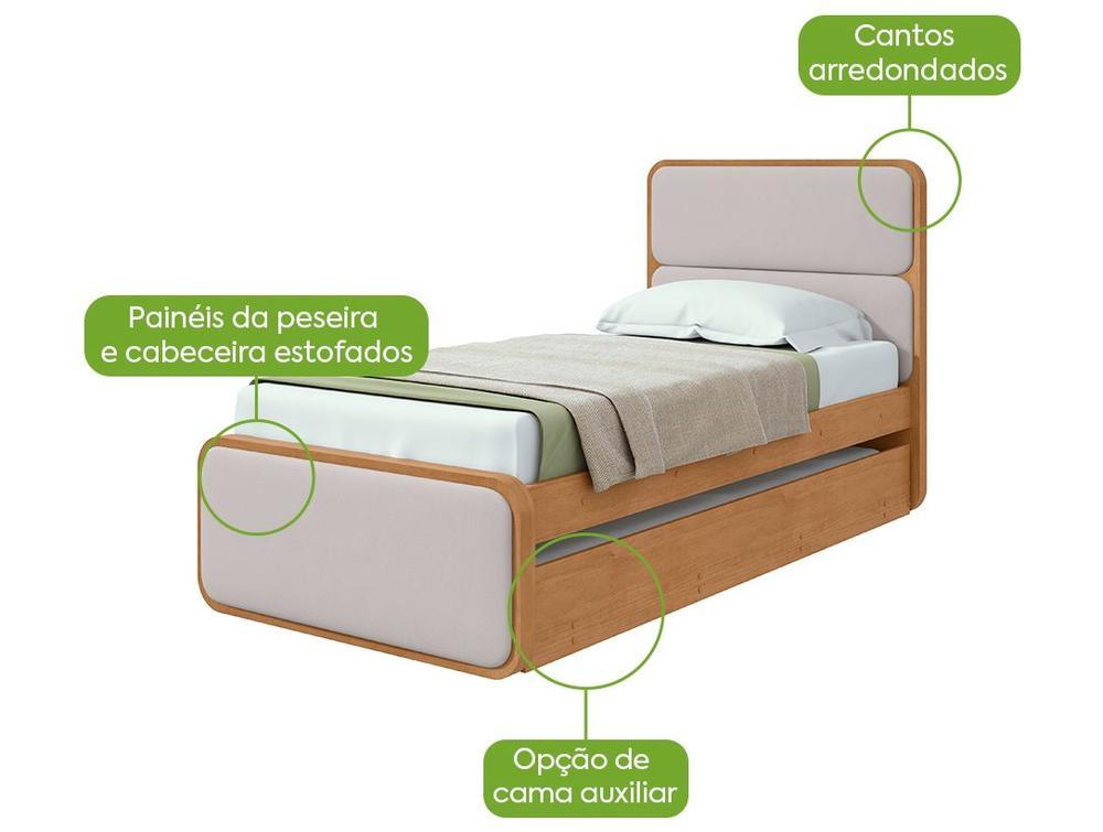 Cama de Solteiro com Cama Auxiliar Móveis Lopas Loop Amêndoa Clean e Corano Bege - 2