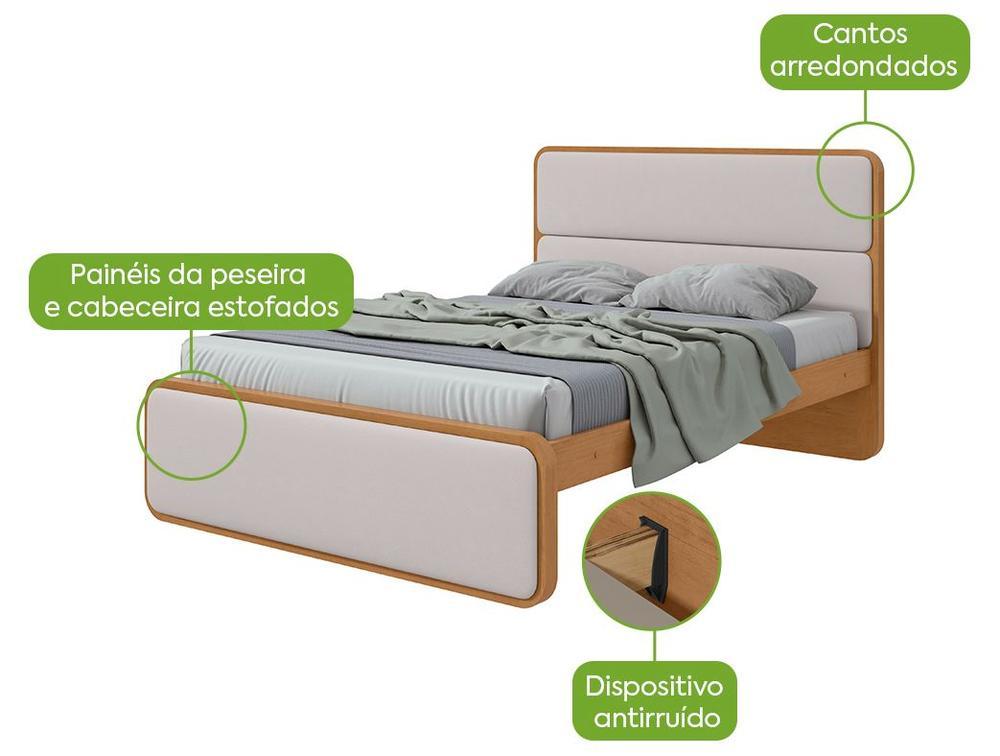 Cama de Casal Móveis Lopas Loop Amêndoa Clean e Corano Bege - 2