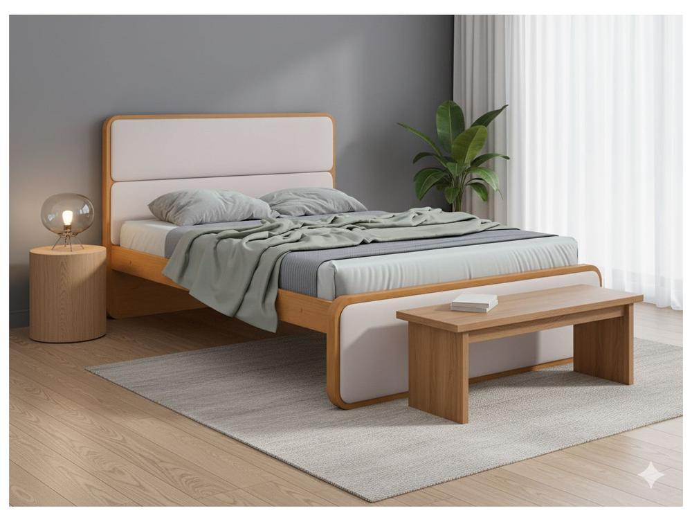 Cama de Casal Móveis Lopas Loop Amêndoa Clean e Corano Bege - 4