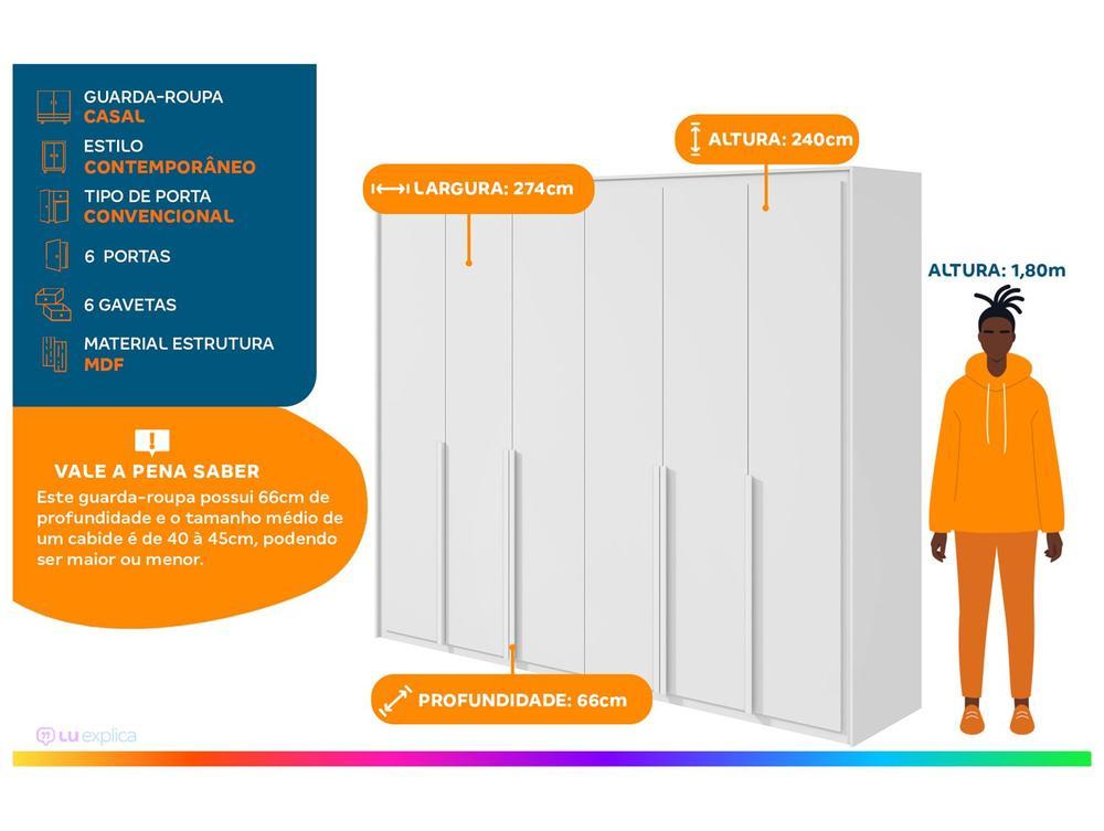 Guarda-roupa Casal com Espelho 6 Gavetas 6 Portas Móveis Lopas Imperatore - 2