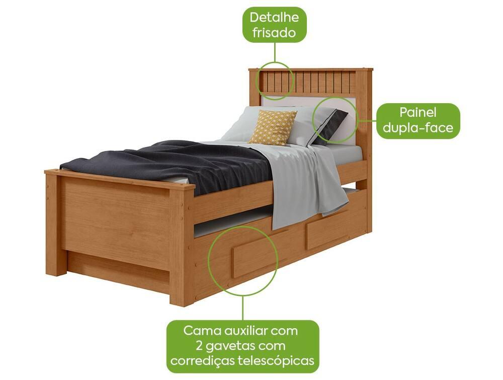 Cama de Solteiro com Cama Auxiliar 2 Gavetas Móveis Lopas Athenas Amêndoa Clean e Off White - 3