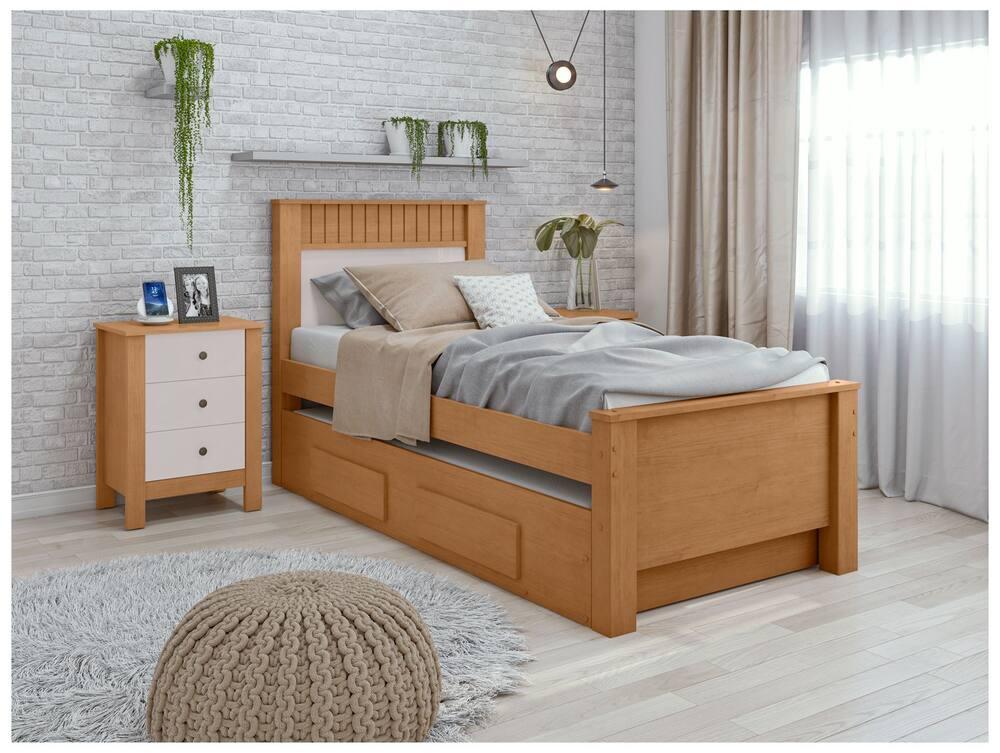 Cama de Solteiro com Cama Auxiliar 2 Gavetas Móveis Lopas Athenas Amêndoa Clean e Off White - 7