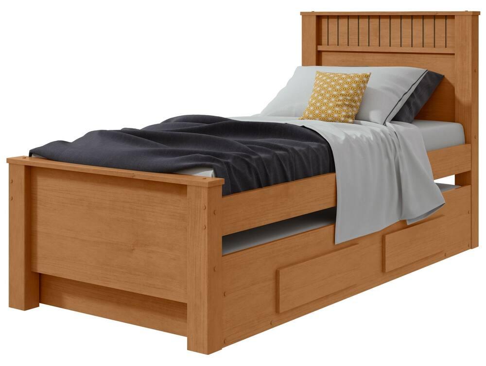 Cama de Solteiro com Cama Auxiliar 2 Gavetas Móveis Lopas Athenas Amêndoa Clean e Off White - 9