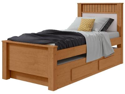 Cama de Solteiro com Cama Auxiliar 2 Gavetas Móveis Lopas Reali Amêndoa Clean e Off White
