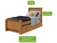Cama de Solteiro com Cama Auxiliar 2 Gavetas Móveis Lopas Athenas Amêndoa Clean e Off White - 3
