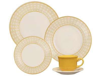 Aparelho de Jantar e Chá 30 Peças Biona Redondo Cerâmica Trama Mostarda