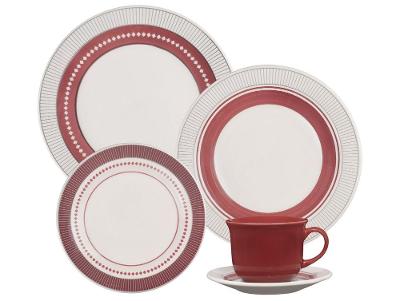 Aparelho de Jantar e Chá 20 Peças Biona Redondo Cerâmica Donna 24 Marsála Oxford