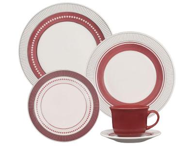 Aparelho de Jantar e Chá 20 Peças Biona Redondo Cerâmica Donna 24 Marsála