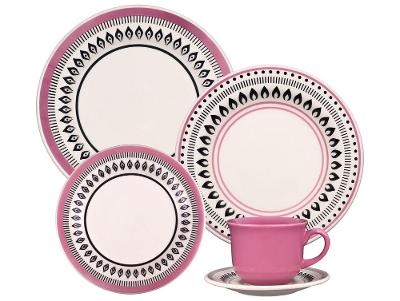 Aparelho de Jantar Chá 20 Peças Biona Redondo Cerâmica Retrô Blush