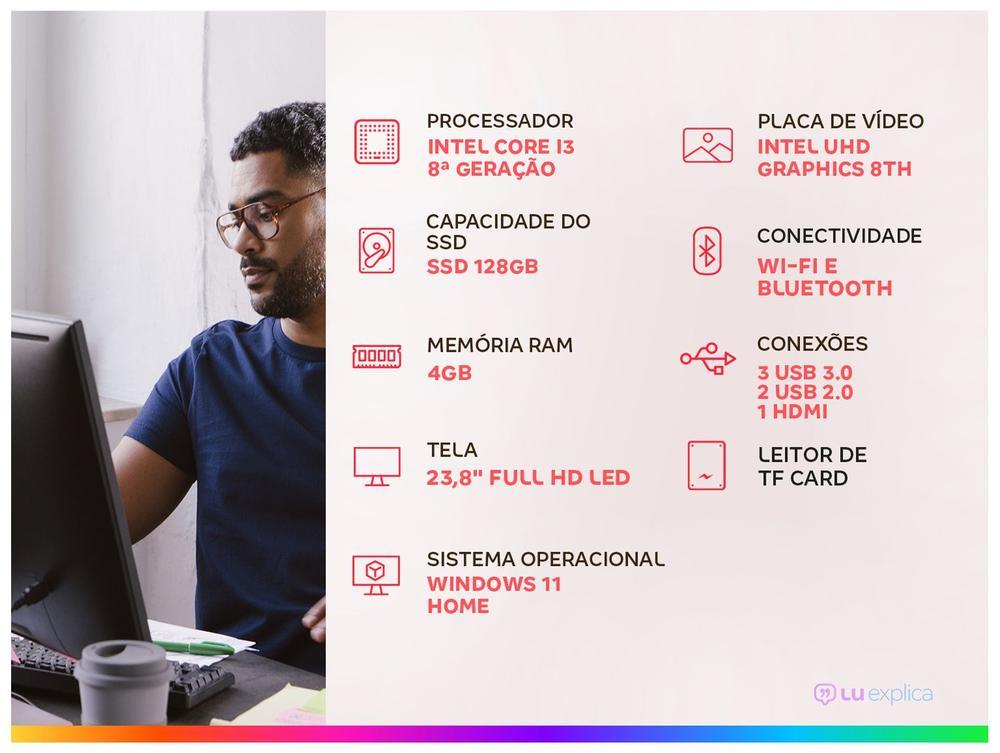 All in One Multilaser UB845 Intel Core i3 8145U 4GB 128GB SSD LED 23,8" Full HD Windows 11 - 2