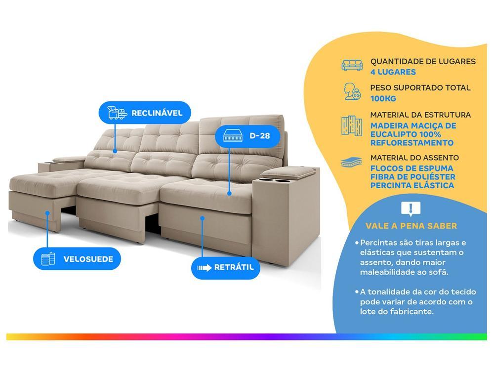 Sofá 4 Lugares Retrátil Reclinável Velosuede Neon Next Sofás - 2