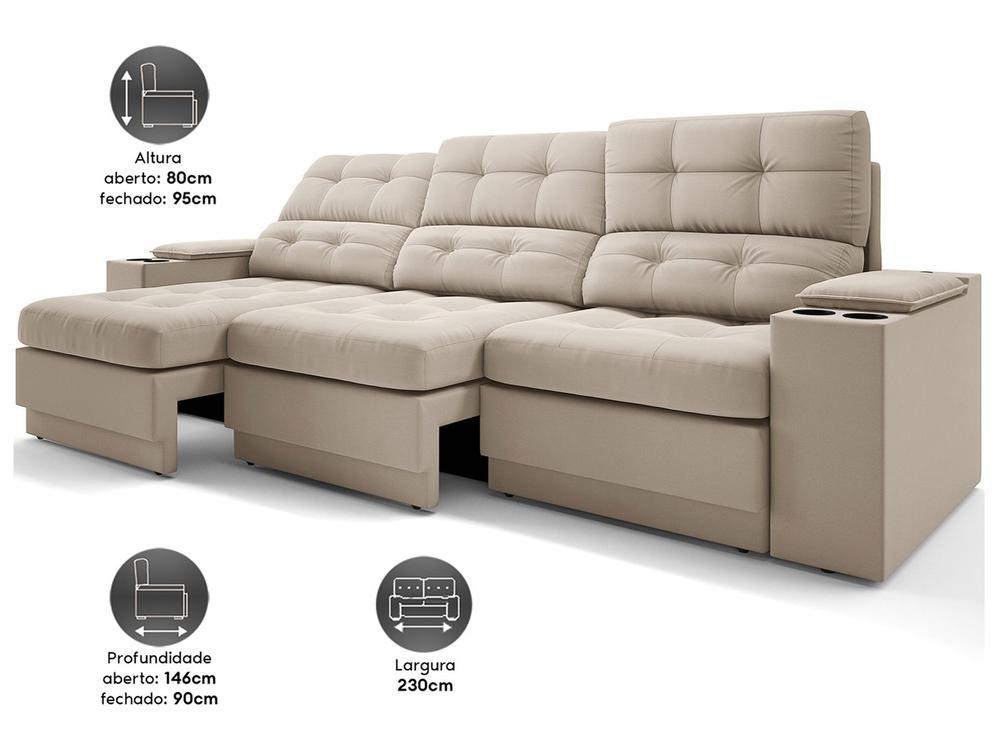 Sofá 4 Lugares Retrátil Reclinável Velosuede Neon Next Sofás - 3