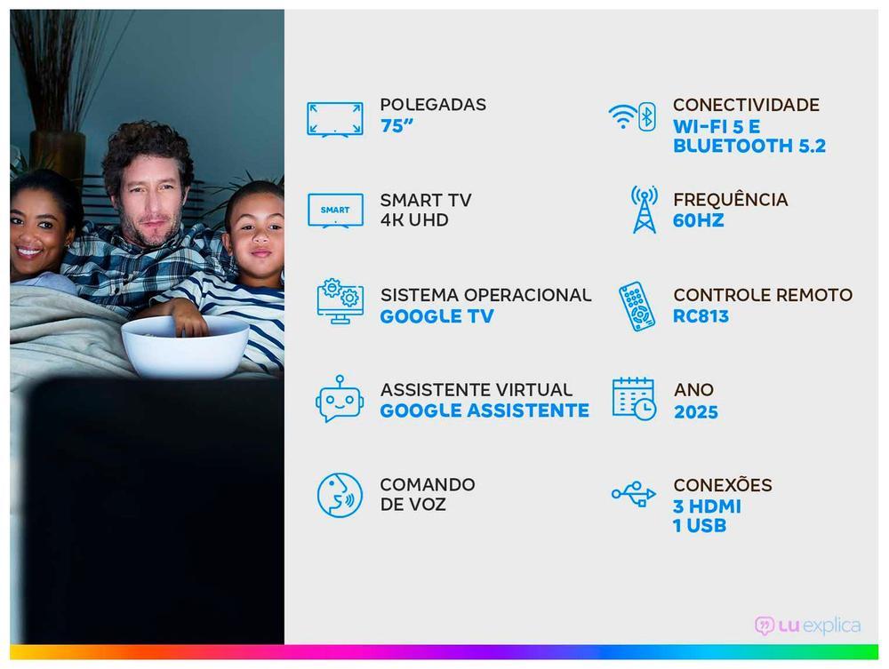 Smart TV 75" TCL 4K UHD LED HVA Google TV 75P6K 2025 - 2