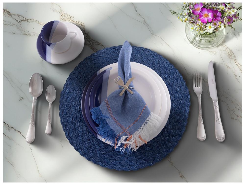 Aparelho de Jantar e Chá 20 Peças Cerâmica Brasilia Redondo Branco e Azul Cobalto Atual - 2