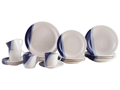 Aparelho de Jantar e Chá 20 Peças Cerâmica Brasilia Redondo Branco e Azul Cobalto Atual